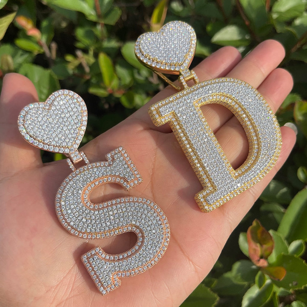 Heart Bail Luxury Drip Font Iced Out Initial Custom Name Necklace Pendant 