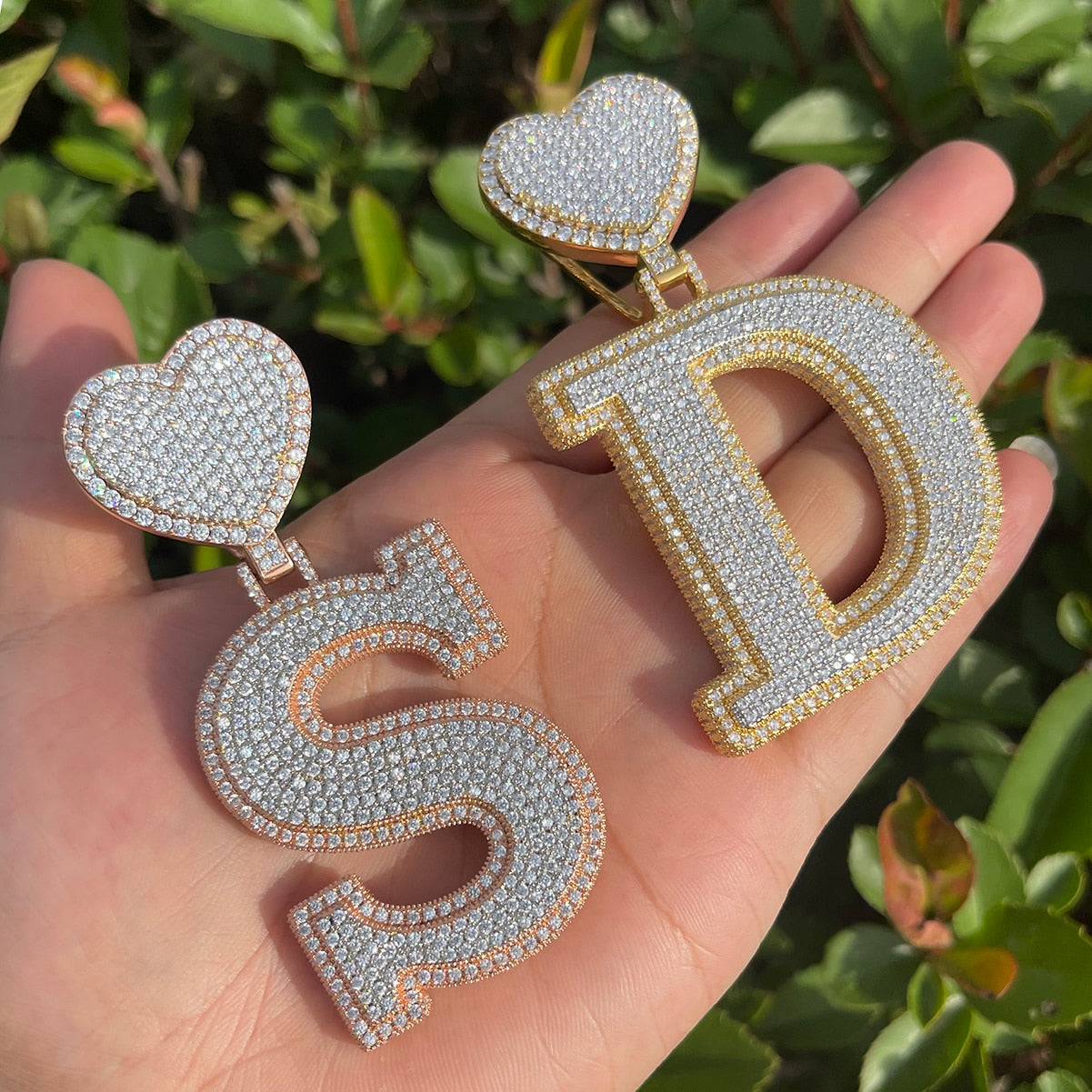 Heart Bail Luxury Drip Font Iced Out Initial Custom Name Necklace Pendant 