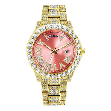 Luxury Day-Date Men's Watch | 18k Gold Full Iced Out Watch | Luminous Stainless Steel Bling Reloj | Caratix - CaratixJewelry