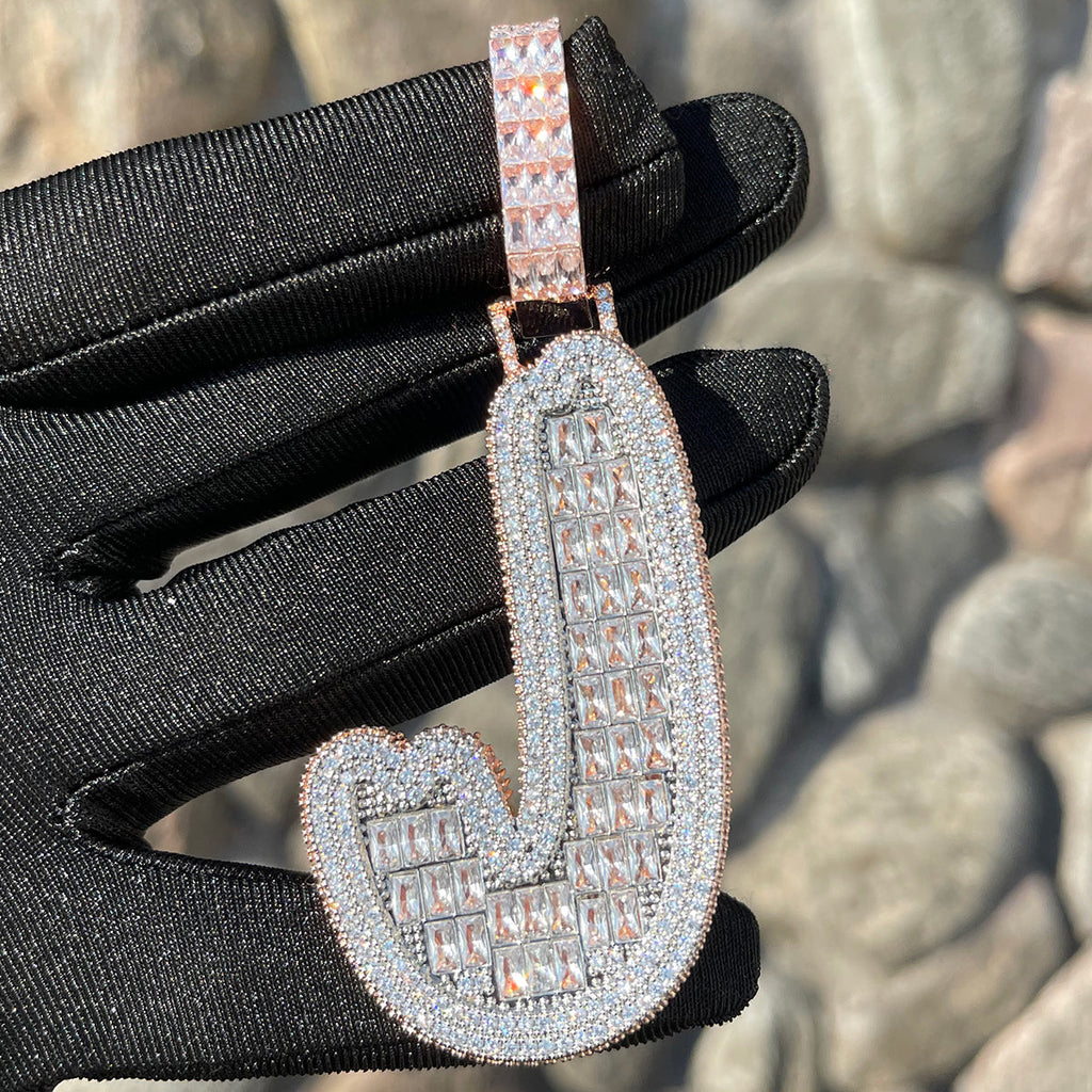 Baguette and Diamond Iced Out Initial Custom Name Necklace Pendant