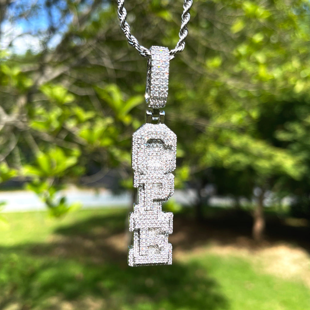 Stacked Letters Iced Out Personalized Custom Name Necklace Pendant 