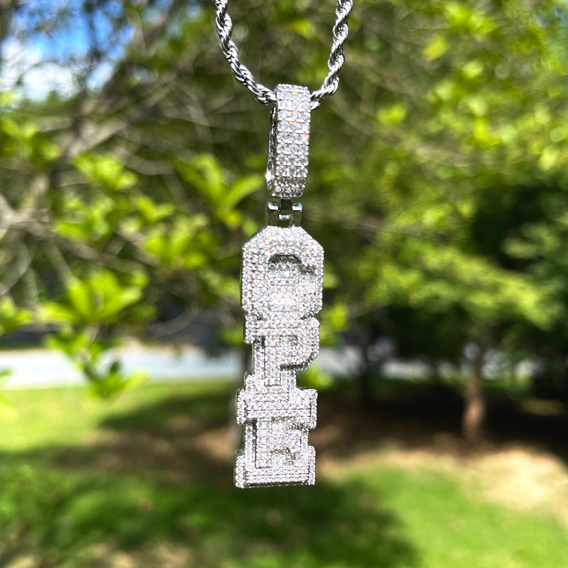 Stacked Letters Iced Out Personalized Custom Name Necklace Pendant 