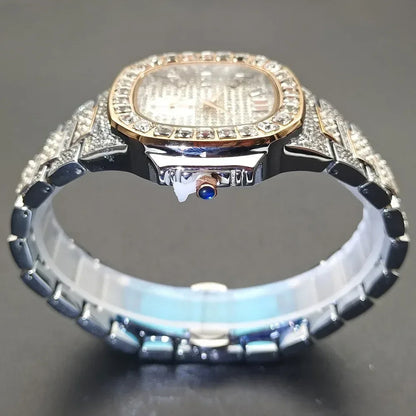 Luxury Big Men's Watch | Rose Gold Iced Out Watch | Crystal Rhinestone Analog Japan Quartz Wristwatch | Fashion Male Clock | Caratix - CaratixJewelry