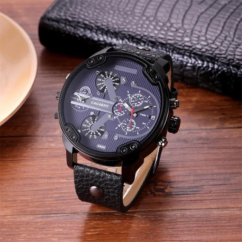 Luxury Top Brand Men's Big Dial Watch | Fashion Leather Band Quartz Wristwatch | Date Function Iced Out Watch | Relogio Masculino 2026 | Caratix - CaratixJewelry
