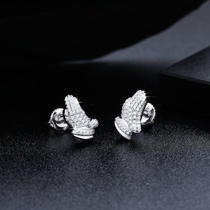 Hands of Prayer Genuine VVS Diamond Solid 925 Silver Bling Hip Hop Earrings – Iced Out Jewelry