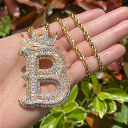 Special Crown Edition Iced Out Initial Custom Name Necklace Pendant - Luxury Custom Jewelry