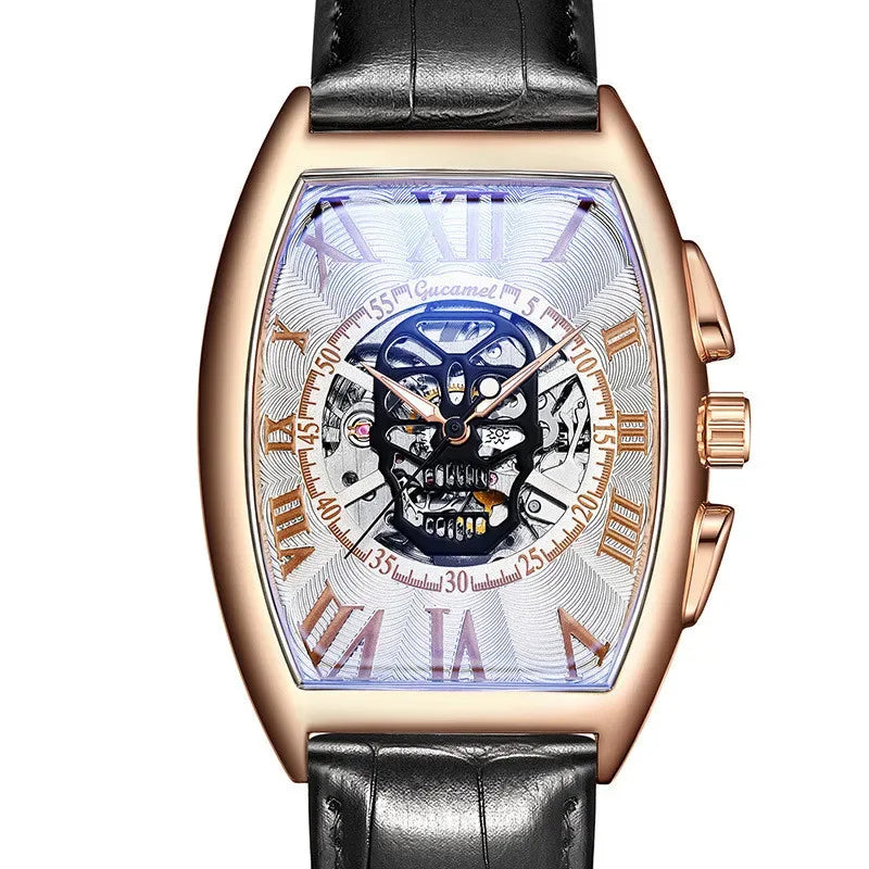 Luxury Tonneau Skull Automatic Watch for Men | Hollow Tourbillon Mechanical Wristwatch | Leather Strap Iced Out Watch | 2026 Male Gift Drop Shipping | Caratix - CaratixJewelry