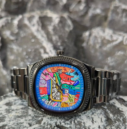 2026 New Square Men's Watch | Abstract Art Dial Luxury Iced Out Watch | Trendy Retro Niche Design | Silver Black Gold Street Style | Caratix - CaratixJewelry
