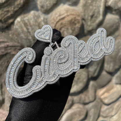 Special Heart Baguette Iced Out Personalized Custom Name Necklace Pendant - Luxury Custom Jewelry