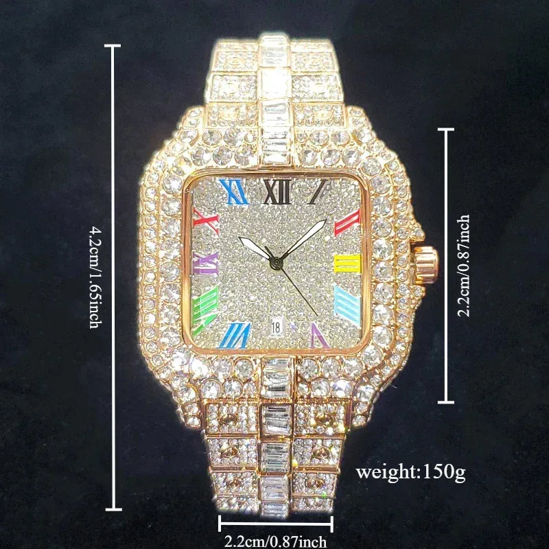 Luxury Rose Gold Square Watch for Men | 2026 New Hip Hop Iced Out Watch | Bling Rap Fashion Relogio Masculino for Party | Caratix - CaratixJewelry
