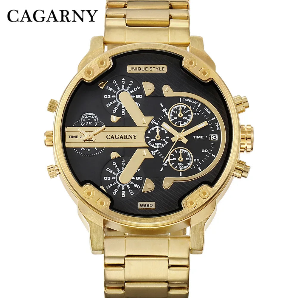 Classic Gold Men's Watch Top Brand Luxury | Large Dial Steel Band Quartz Wristwatch | 2026 Iced Out Watch Style | Relogio Masculino | Caratix - CaratixJewelry