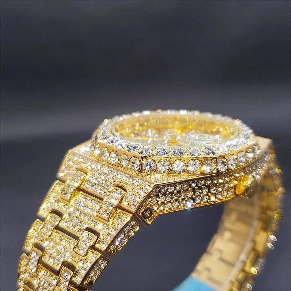 Octagonal Luxury Men's Watch with Big Zircon Bezel | Iced Out Quartz Hip Hop Hand Clock | Unique Dropshipping Watch | Caratix - CaratixJewelry