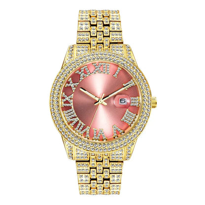 Luxury 18K Gold Men's Iced Out Watch | Full Stainless Steel Wristwatch | Luminous Waterproof Calendar Clock | Caratix - CaratixJewelry