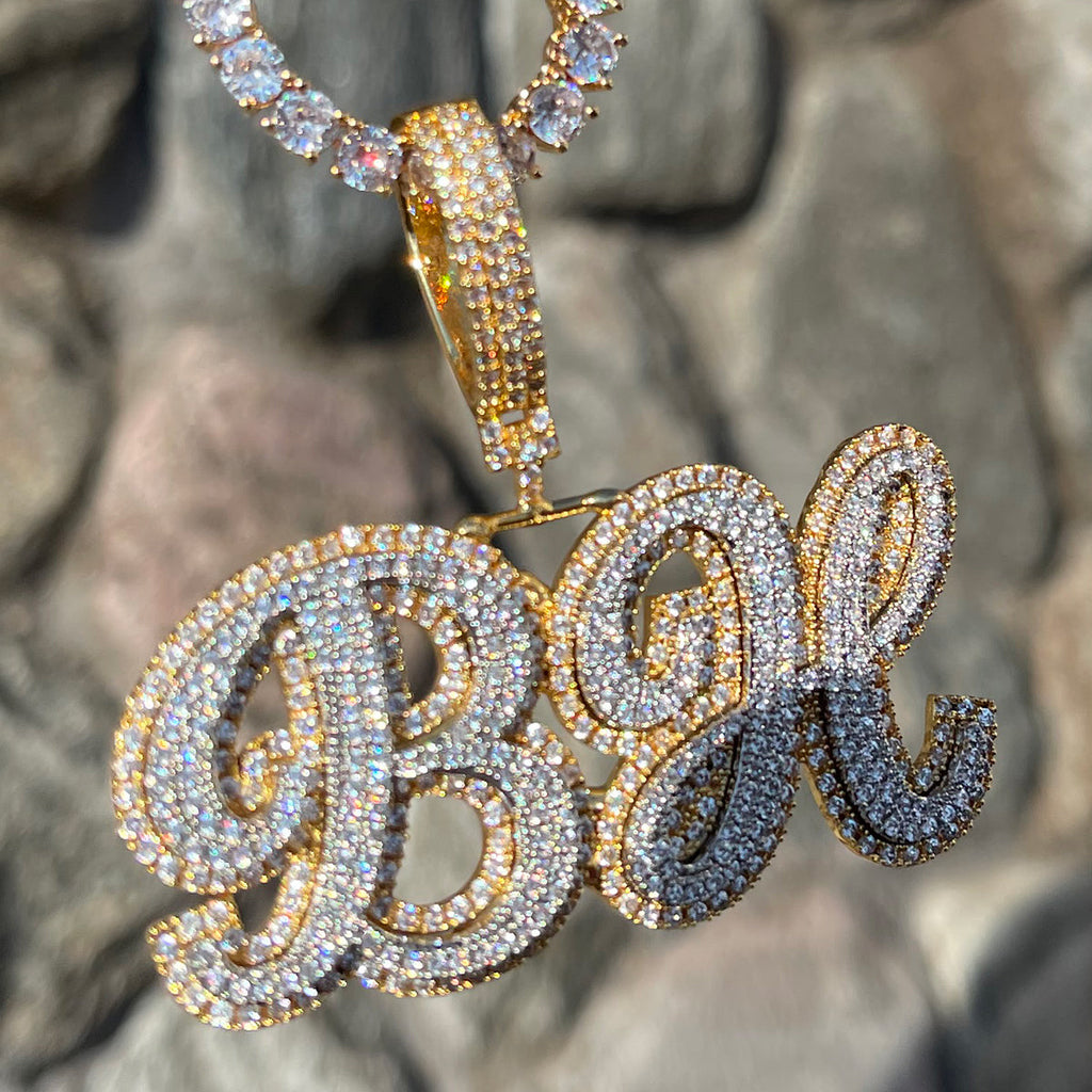 Royal Script Letters Iced Out Personalized Custom Name Necklace Pendant