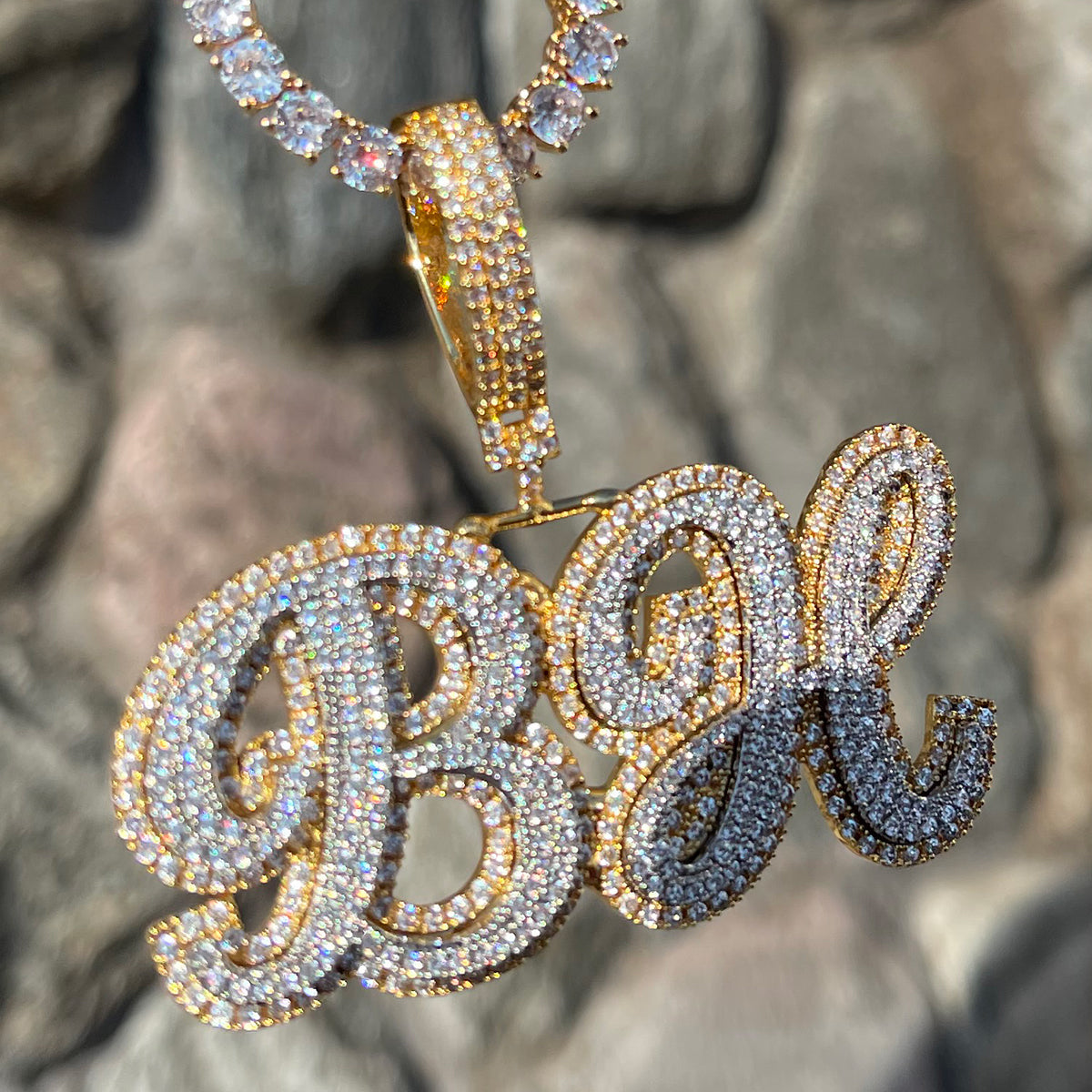 Royal Script Letters Iced Out Personalized Custom Name Necklace Pendant - Luxury Custom Jewelry