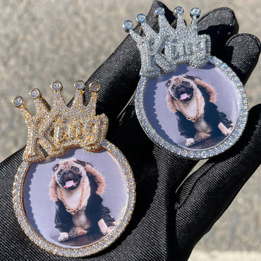 King Crown Bail Custom Photo Pendant Necklace – Iced Out Hip Hop Jewelry - CaratixJewelry