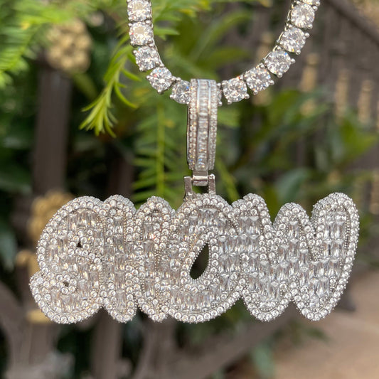 Baguette Shine Iced Out Personalized Custom Name Necklace Pendant - Luxury Custom Jewelry