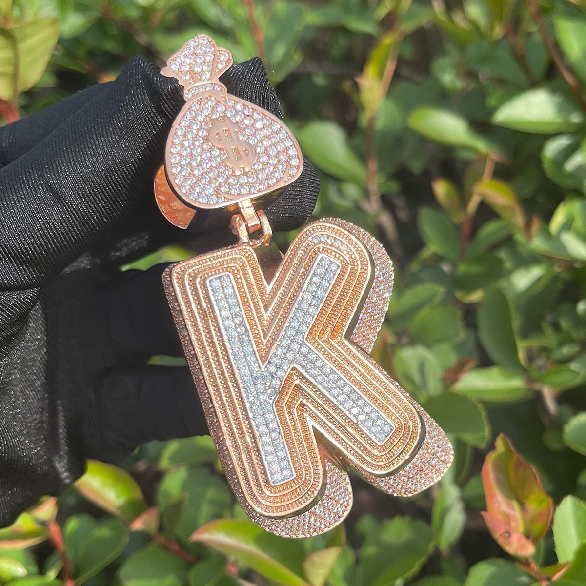 Luxury Full Stoned Triple Layer Iced Out Initial Custom Name Necklace Pendant 