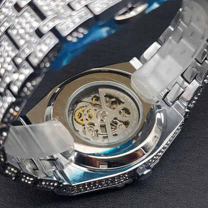 Luxury Men's Automatic Mechanical Iced Out Watch | Hollow Skeleton Dial Full | Luminous Hip Hop Watch | Caratix - CaratixJewelry