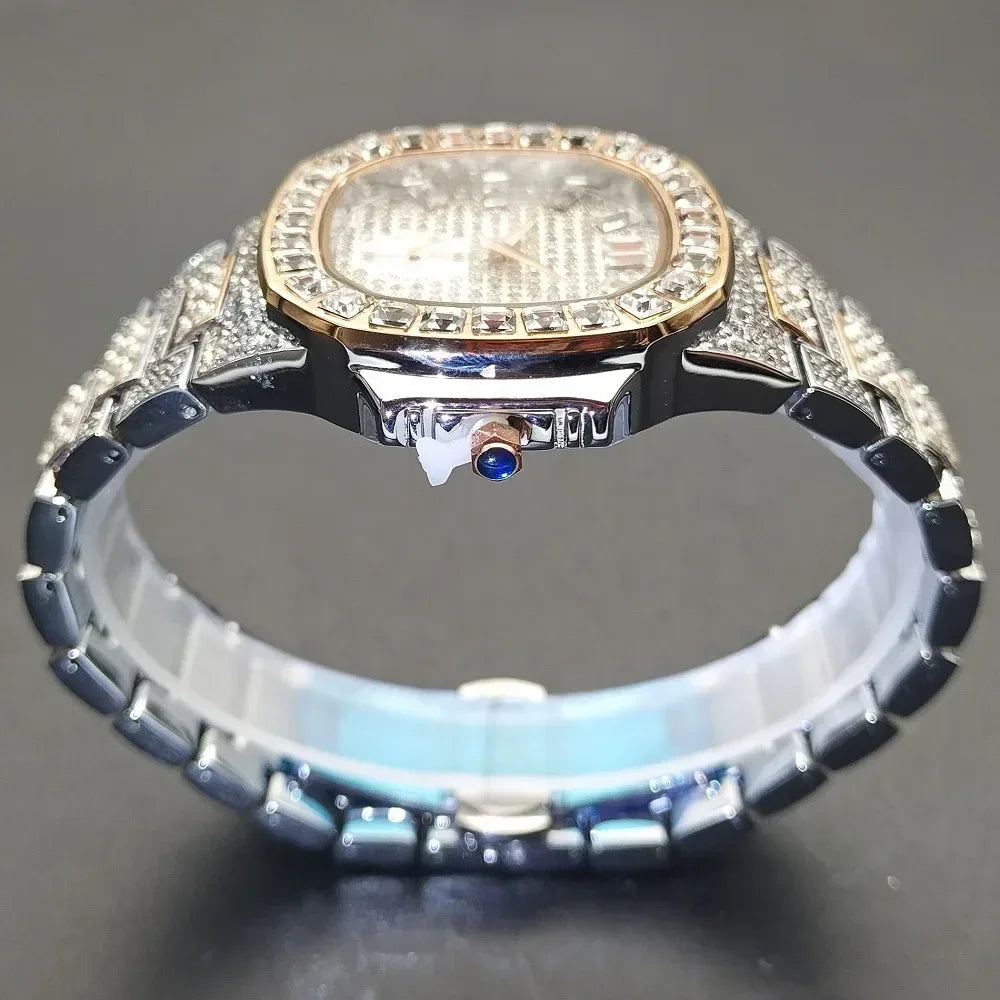 Luxury Big Men's Watch | Rose Gold Iced Out Watch | Crystal Rhinestone Analog Japan Quartz Wristwatch | Fashion Male Clock | Caratix - CaratixJewelry