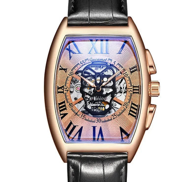 Luxury Tonneau Skull Automatic Watch for Men | Hollow Tourbillon Mechanical Wristwatch | Leather Strap Iced Out Watch | 2026 Male Gift Drop Shipping | Caratix - CaratixJewelry