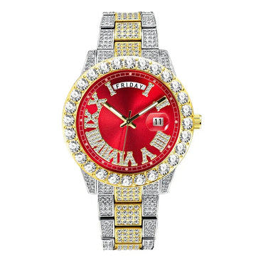 Luxury Day-Date Men's Watch | 18k Gold Full Iced Out Watch | Luminous Stainless Steel Bling Reloj | Caratix - CaratixJewelry