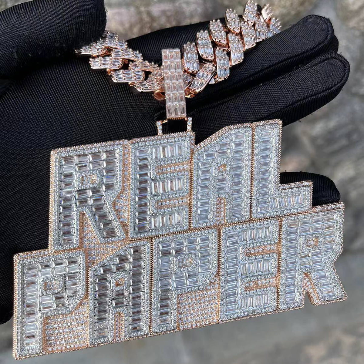 Rich Baguette & Diamond Iced Out Personalized Custom Name Necklace Pendant - Luxury Custom Jewelry