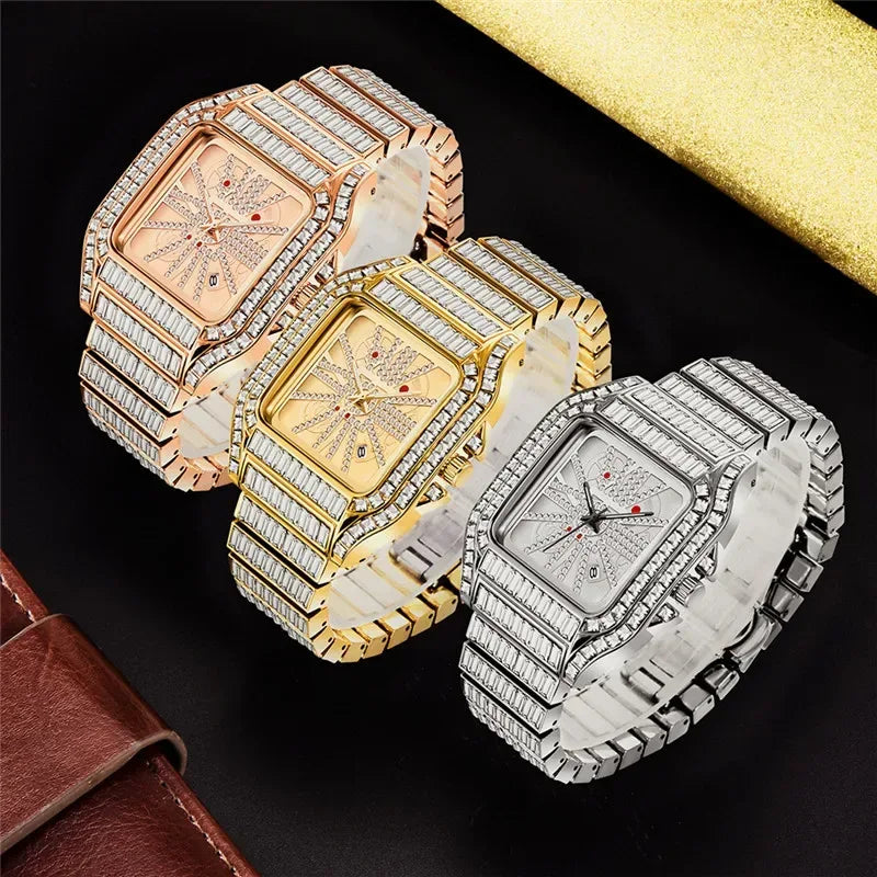 Full Iced Out Watch for Men | Luxury Hip Hop Gold Silver Wristwatch | Calendar Quartz Man Clock | 2026 Relogio Masculino | Drop Shipping | Caratix - CaratixJewelry