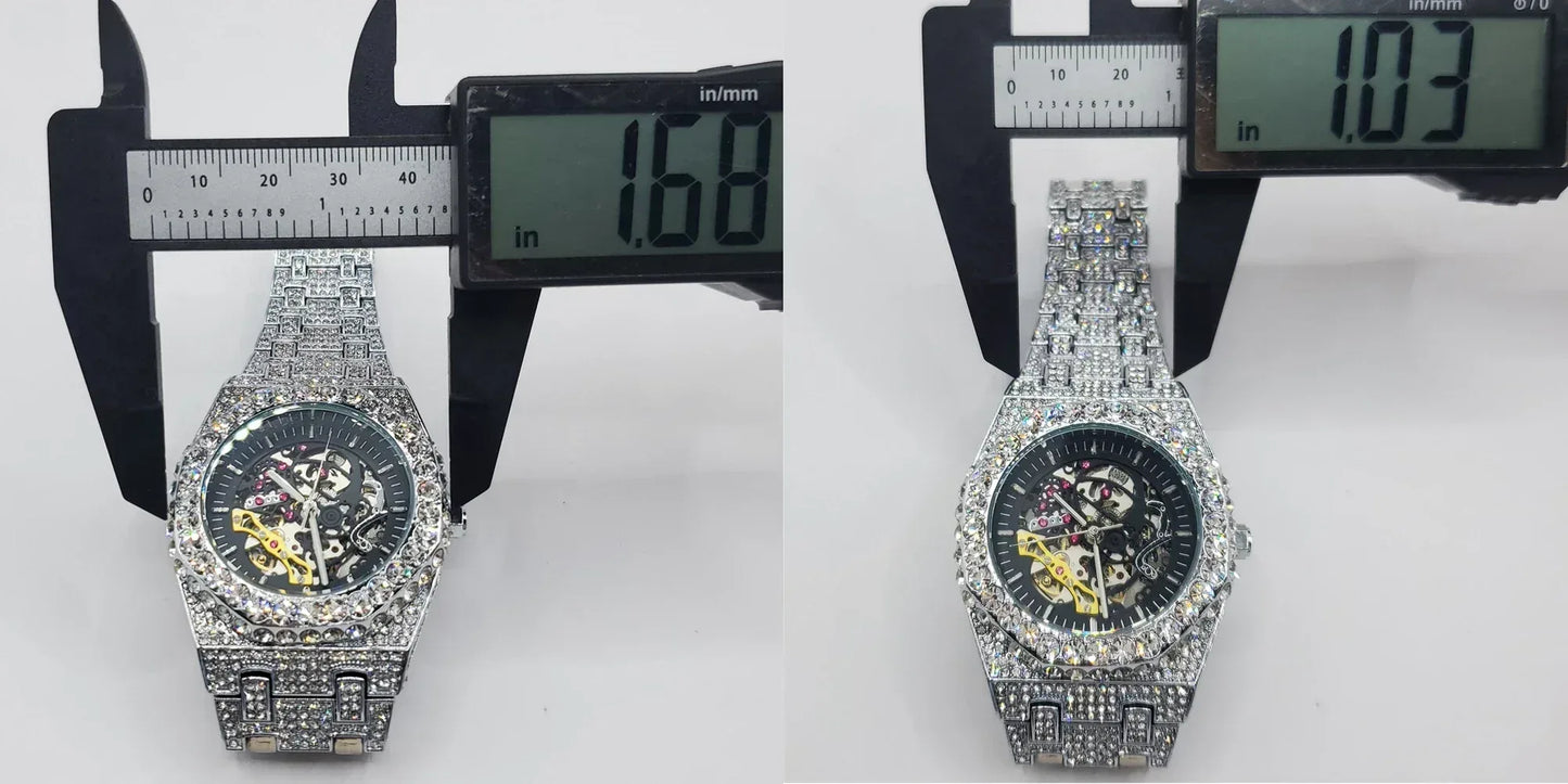 Luxury Men's Automatic Mechanical Iced Out Watch | Hollow Skeleton Dial Full | Luminous Hip Hop Watch | Caratix - CaratixJewelry