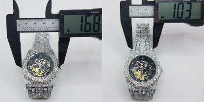 Luxury Men's Automatic Mechanical Iced Out Watch | Hollow Skeleton Dial Full | Luminous Hip Hop Watch | Caratix - CaratixJewelry
