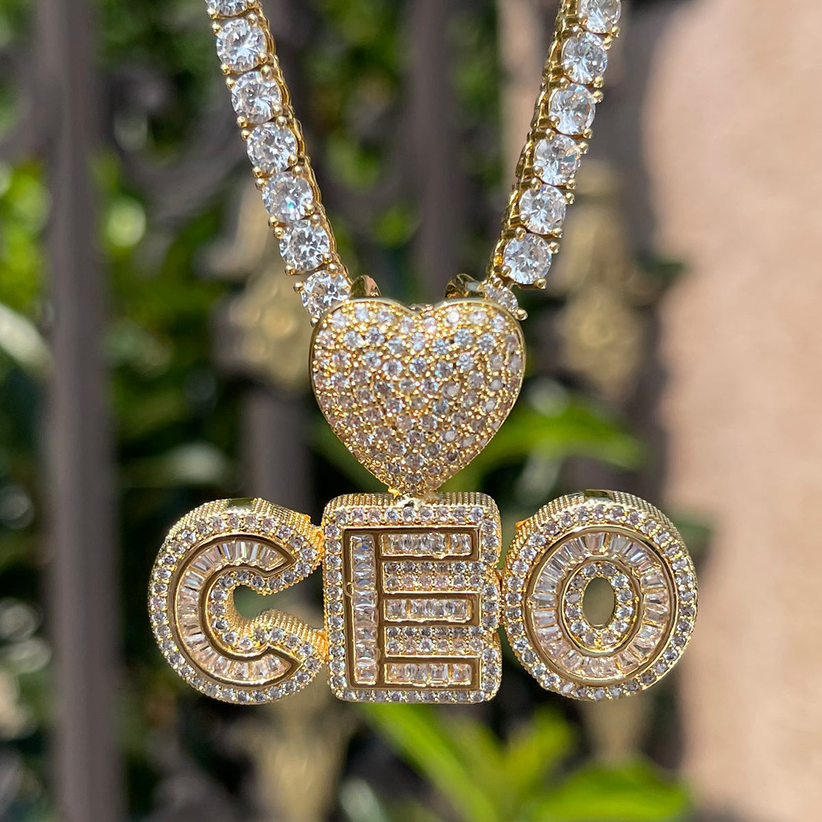 Smooth with Heart Bail Iced Out Personalized Custom Name Necklace Pendant - Luxury Custom Jewelry