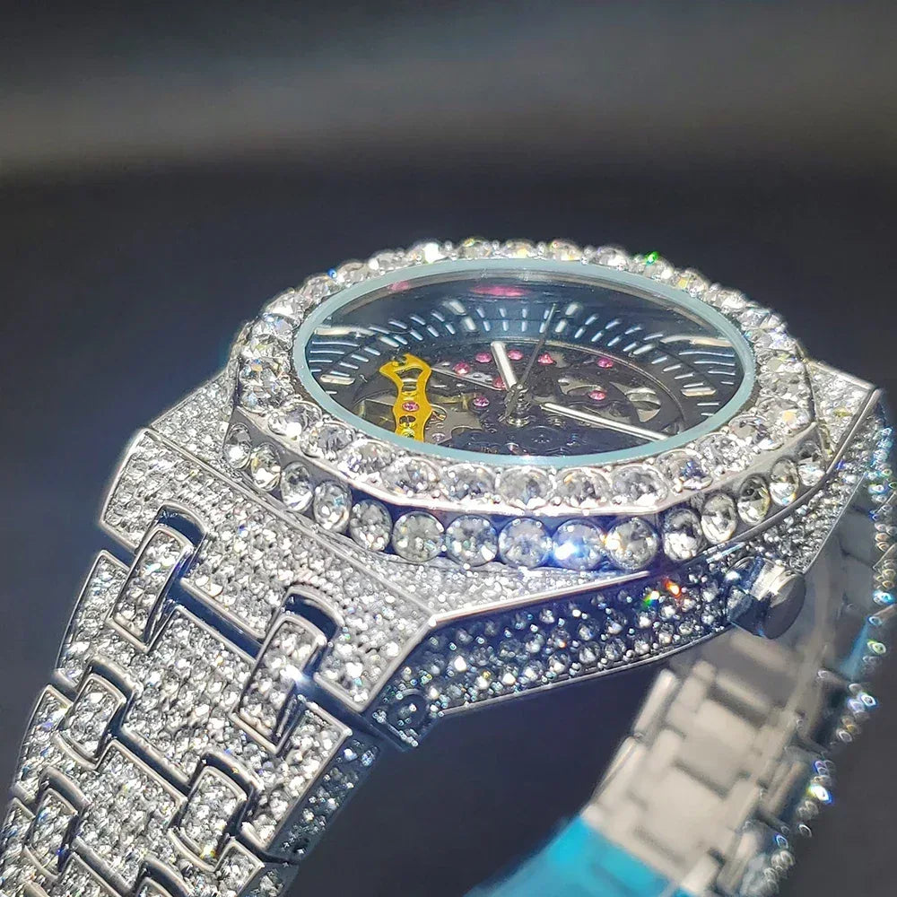 Luxury Men's Automatic Mechanical Iced Out Watch | Hollow Skeleton Dial Full | Luminous Hip Hop Watch | Caratix - CaratixJewelry