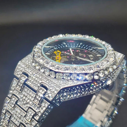 Luxury Men's Automatic Mechanical Iced Out Watch | Hollow Skeleton Dial Full | Luminous Hip Hop Watch | Caratix - CaratixJewelry
