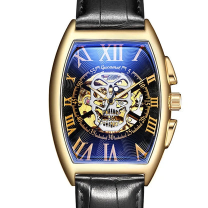 Luxury Tonneau Skull Automatic Watch for Men | Hollow Tourbillon Mechanical Wristwatch | Leather Strap Iced Out Watch | 2026 Male Gift Drop Shipping | Caratix - CaratixJewelry