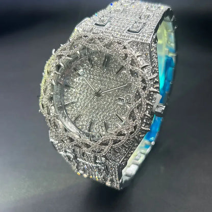 Cool Black Iced Out Watch for Men | Luxury Thorn Crown Quartz Watch | Hip Hop Wristwatch | Man Dropshipping | Caratix - CaratixJewelry