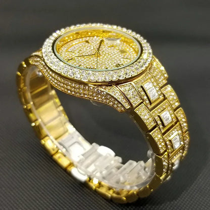Luxury Day Date Iced Out Watch for Men | Hip Hop Rap Singer Wristwatch | West Coast Street Style Bling Jewelry Clock | Quartz Watch | Caratix - CaratixJewelry