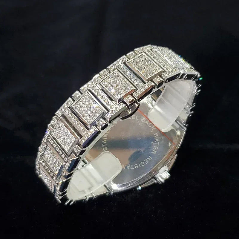 Luxury Silver Tonneau Watch for Men | Bling Bling Hip Hop Iced Out Watch | 2026 Fashion Quartz Wristwatch | Relogio Masculino Hot Sale | Caratix - CaratixJewelry