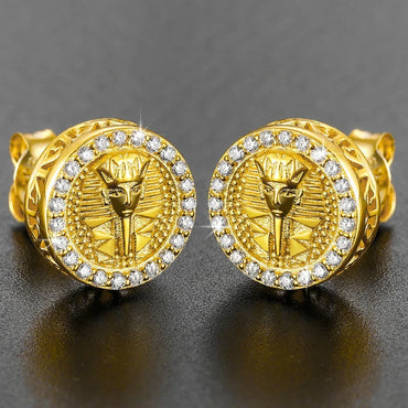 Men's 18k Gold 925 Silver Flooded Ice Lab Hip Hop Earrings - CaratixJewelry