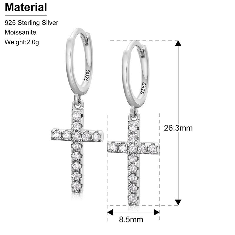 925 Sterling Silver VVS Diamond Hoop Cross Prong Earrings