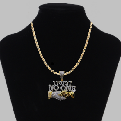 Trust No One Iced Out Letter Diamond Pendant Necklace – Custom Hip Hop Jewelry for Men
