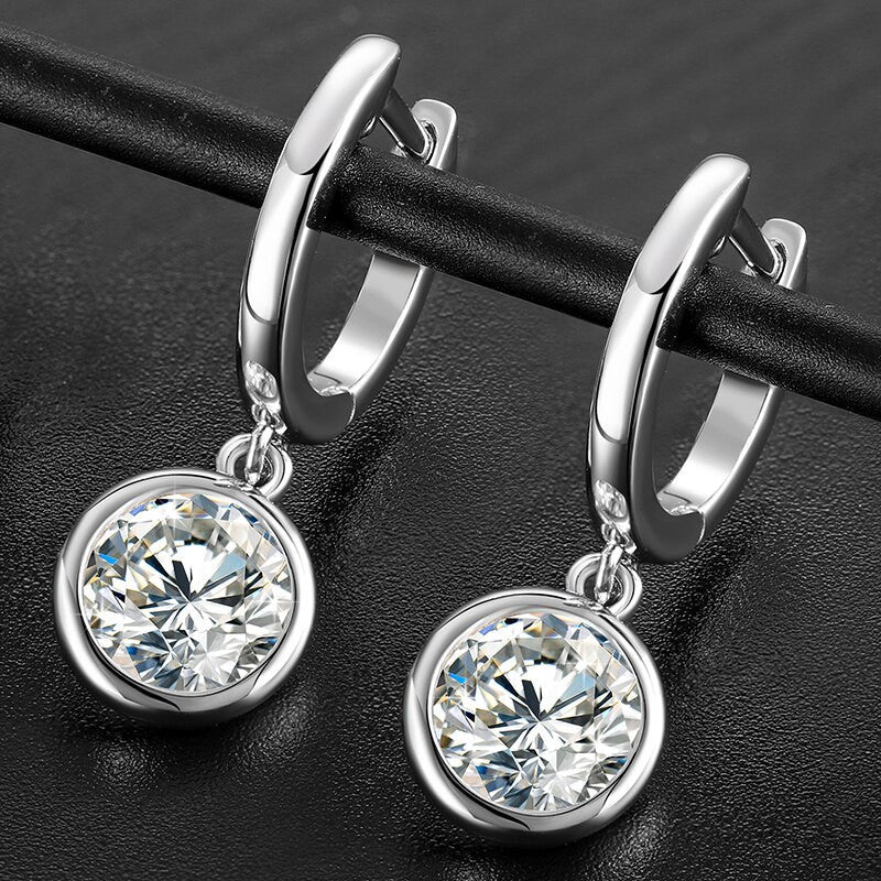 Genuine VVS Diamond Trendsetter Huggie Drop Earrings – 925 Solid Silver Hip Hop Bling Jewelry