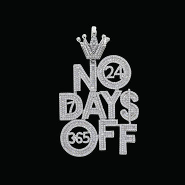No Days OFF Crown Bail Iced Out Letter Pendant Necklace – Custom Hip Hop Jewelry for Men - CaratixJewelry