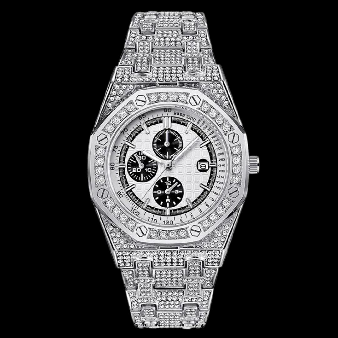 Date Blacked Chronograph Iced Out Diamond Watch – Luxury Hip Hop Jewelry Watch for Men