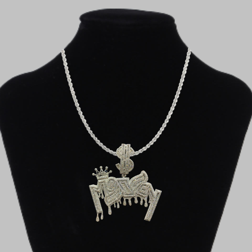 Money with Dollar Bail Iced Out Letter Diamond Pendant Necklace – Custom Hip Hop Jewelry for Men