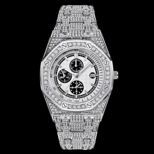Date Blacked Chronograph Iced Out Diamond Watch – Luxury Hip Hop Style