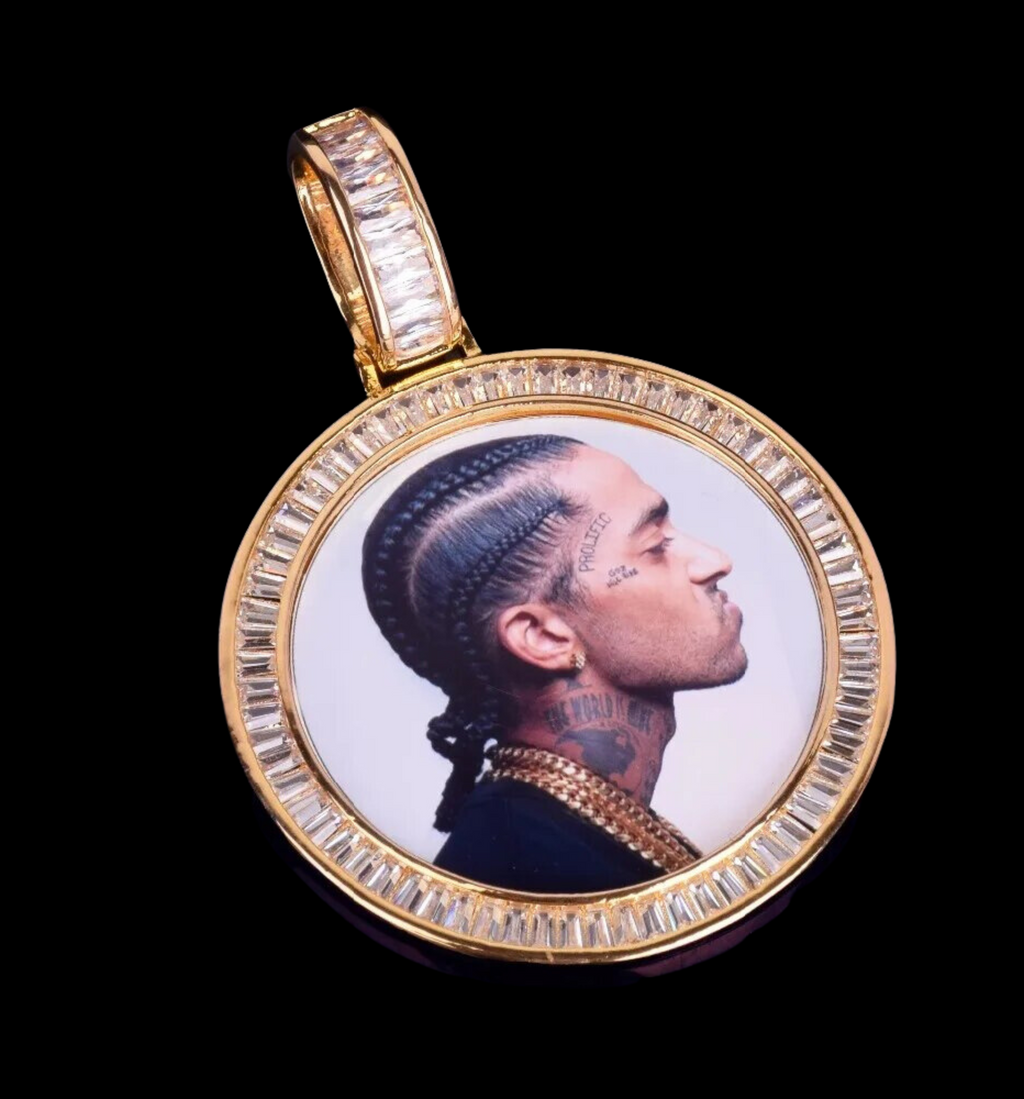 Rounded Baguettes Custom Photo Picture Pendant Necklace 