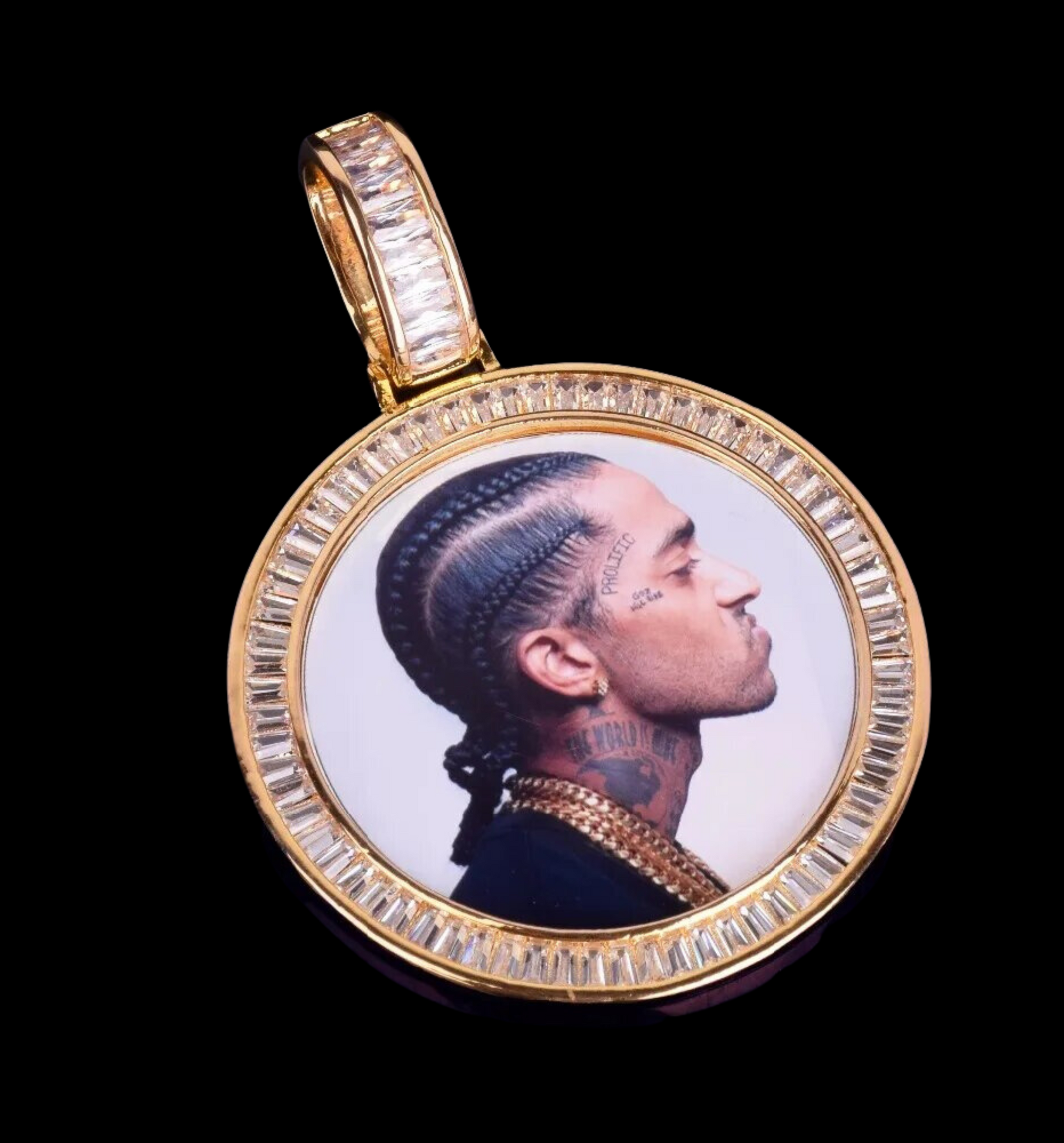 Rounded Baguettes Custom Photo Picture Pendant Necklace 