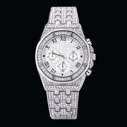 Chronograph Roman Numerals Iced Out Diamond Watch – Luxury Hip Hop Timepiece
