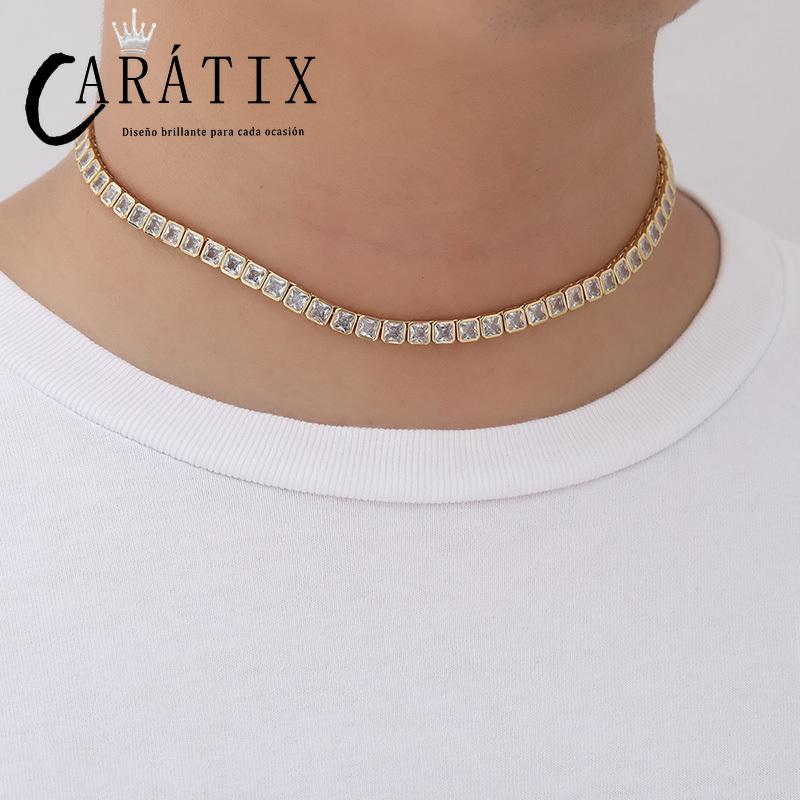 CARÁTIX 4x4mm Square CZ Tennis Chain Necklace – Iced Out Hip Hop Bling Choker for Men & Women | Zircon Cuban Link Jewelry Gift