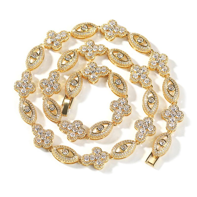 CARÁTIX Eyes & Cross Link Chain | 5A+ CZ Iced Out Hip Hop Bracelet Necklace for Men